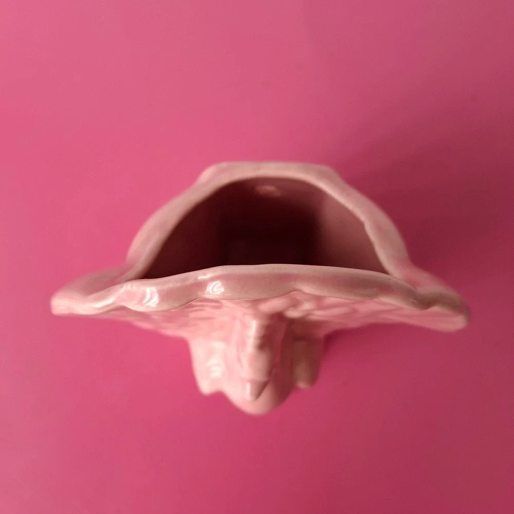 Vintage USA Pottery Pink Peacock Ceramic Wall Pocket Planter MCM Bird Decor